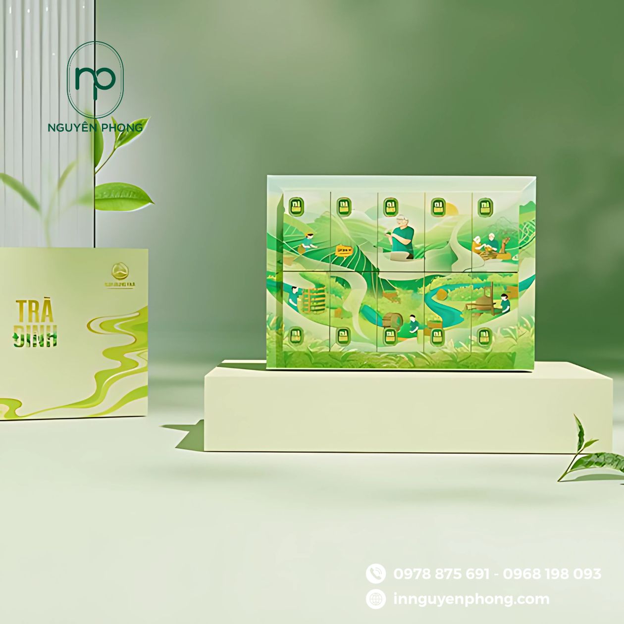 Mẫu logo in trên trọn bộ hộp đựng trà